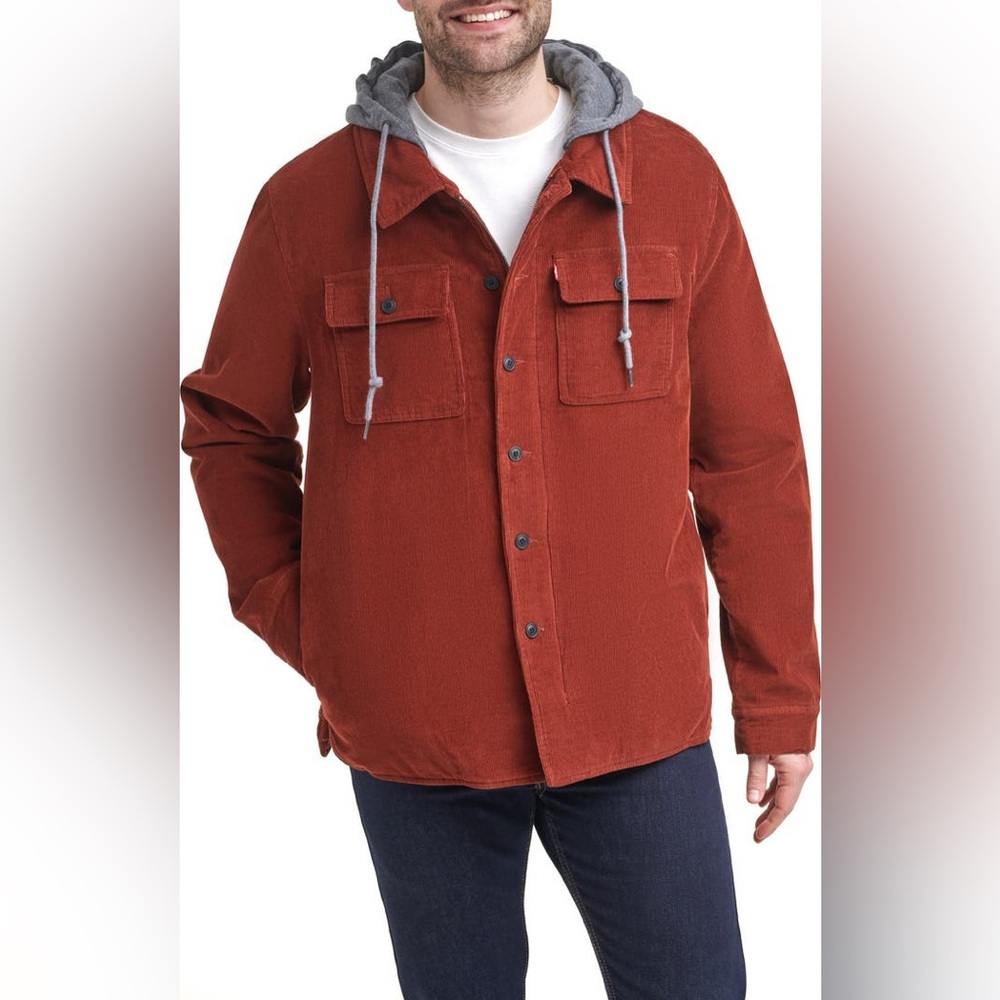 Levi’s Faux Shearling Lined Hooded Corduroy Shirt Jacket